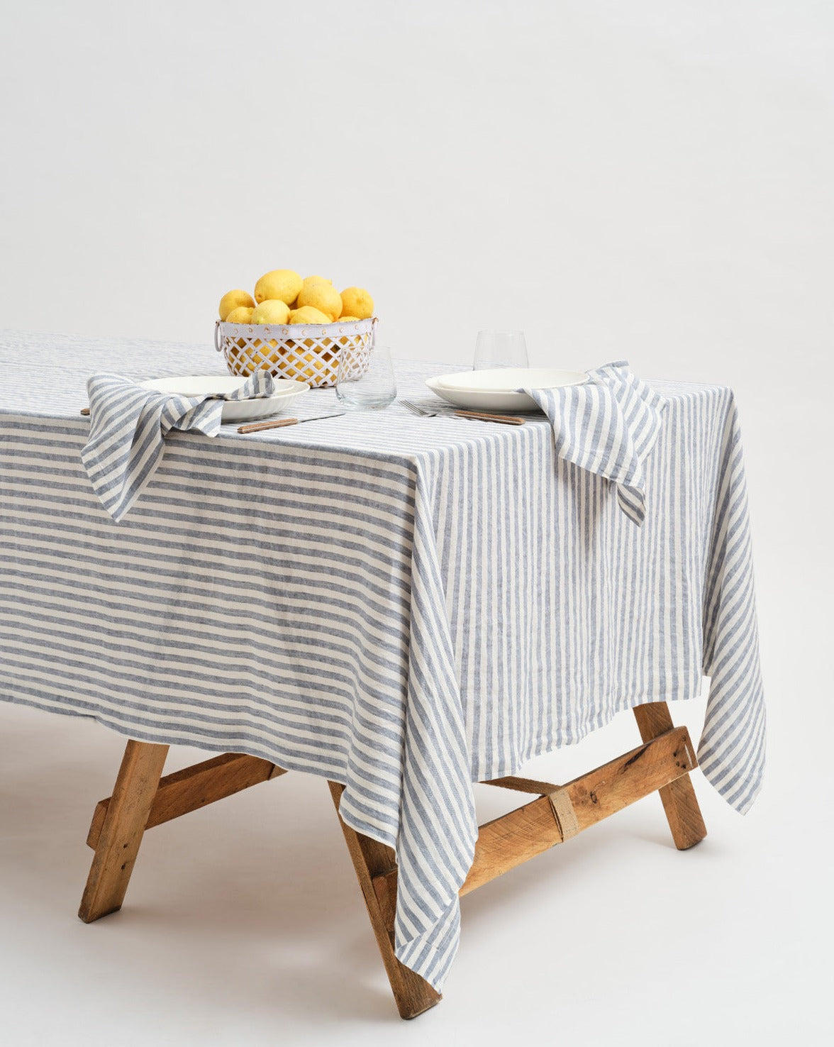 Inspired Table 100% French Linen Napkin (Set of 6) – Blue Stripe