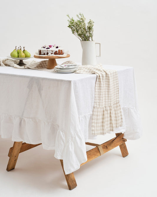 Inspired Table Products 100% French Linen Table Runner - Gingham (with flounce) Success Active
